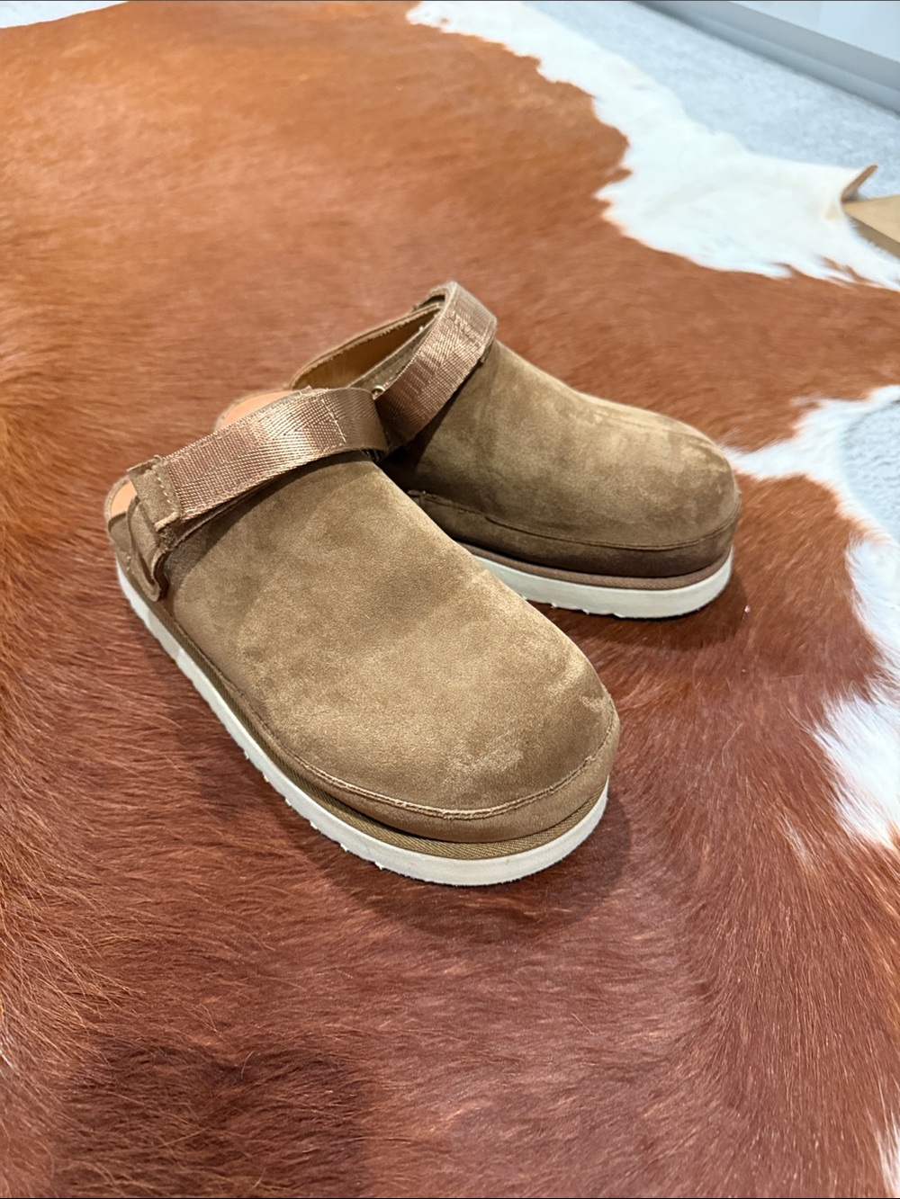 Suede Slip-On Clog Mules in Camel Brown